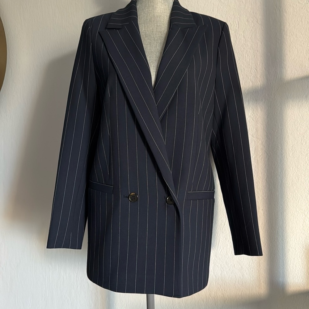 GANNI Jacket Blazer Stripped Navy Blue Size EU 36 Small NWT